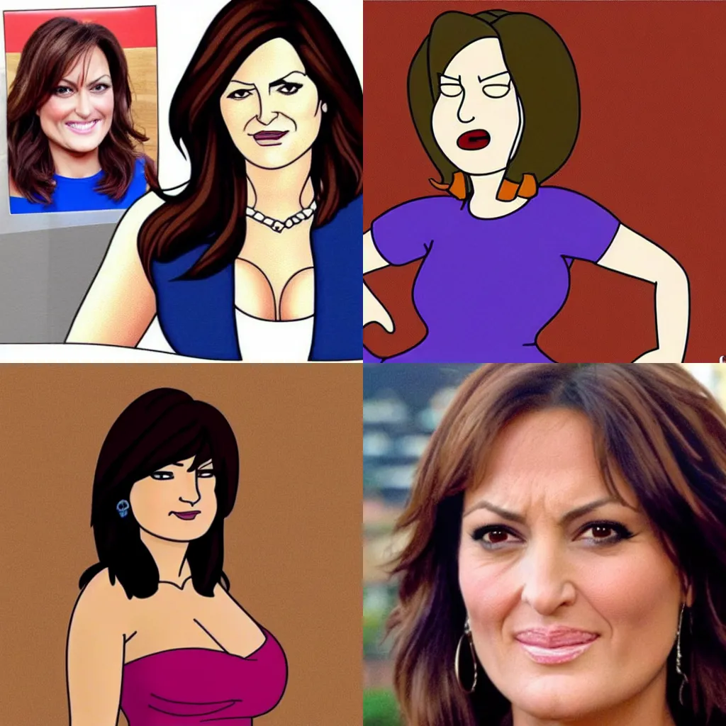 Prompt: mariska hargitay drawn as a character on family guy, a family guy character that looks like mariska hargitay