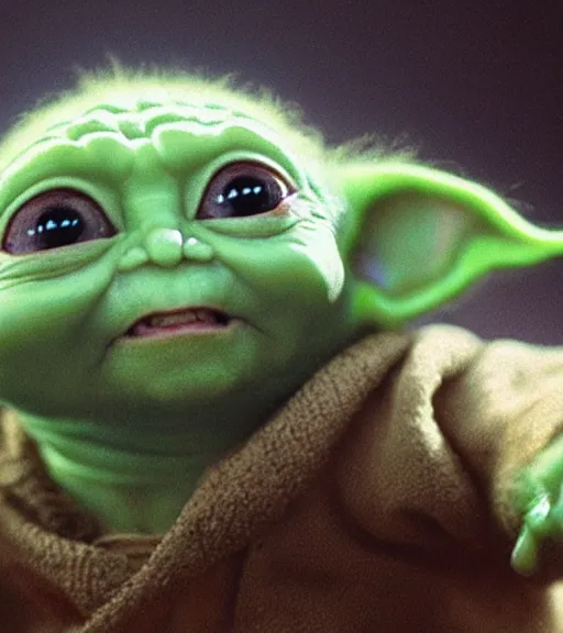 Prompt: a closeup portrait of Baby Yoda by Craig Mullins; extraordinarily-ugly; realistic-lighting; anatomically-correct; 90mm; f/1.4