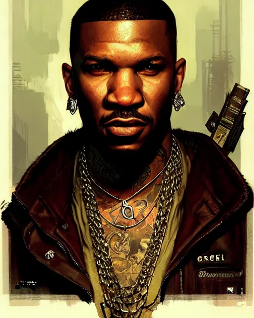 Prompt: the game rapper as a mysterious character, pulp character portrait, ultra realistic, concept art, intricate details, highly detailed by greg rutkowski, gaston bussiere, craig mullins, simon bisley