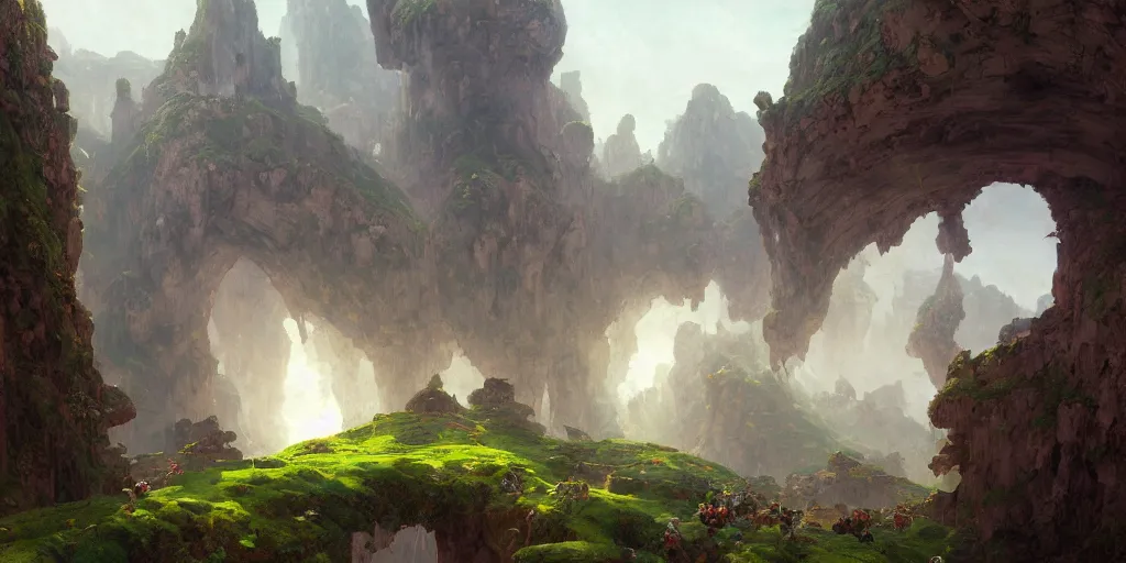 Image similar to towns, villages castles, buildings bytopia planescape huge cave ceiling clouds made of green earth inverted upsidedown mountain artstation illustration sharp focus sunlit vista painted by ruan jia raymond swanland lawrence alma tadema zdzislaw beksinski norman rockwell tom lovell alex malveda greg staples