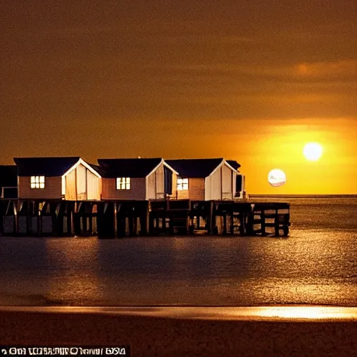 Image similar to there was a lovely orange super moon over the beach huts and the isle of wight, photo taken by an terrible photographer