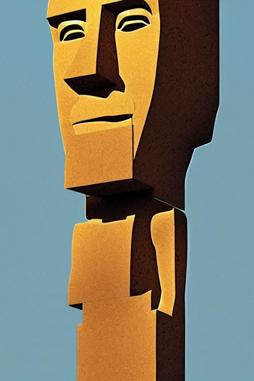 Image similar to cubist moai statue cutout digital illustration cartoon colorful beeple