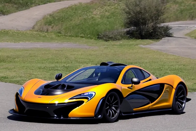 Image similar to 1970s McLaren P1 racing a Tesla cyber truck on the California Ochoa