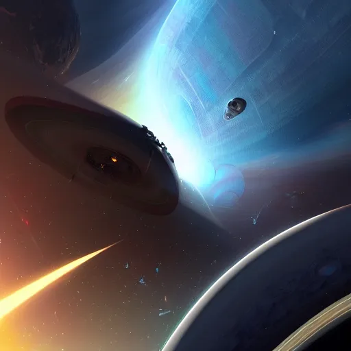 Image similar to intense space ship battle in the ring of Saturn, hyperdetailed, artstation, cgsociety, 8k