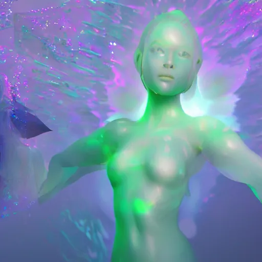 Prompt: ethereal beings made of isinglass, hyper realistic, octane, blender, 8 k