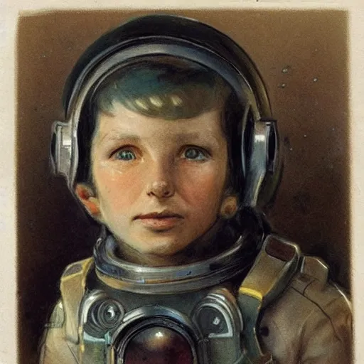 Image similar to (((((portrait of boy dressed as retro space explorer in an actionpose . muted colors.))))) by Jean-Baptiste Monge !!!!!!!!!!!!!!!!!!!!!!!!!!!