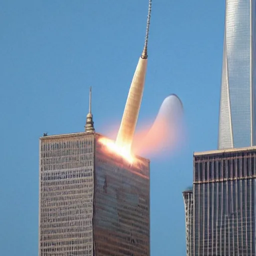 Image similar to UFO crashing into Twin Towers