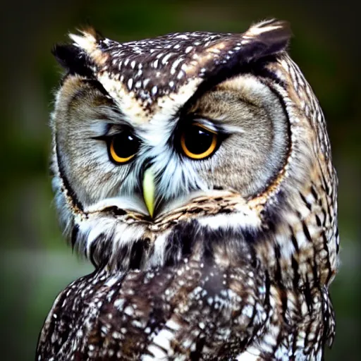 Image similar to beautiful furry owl portrait, furry girl owl