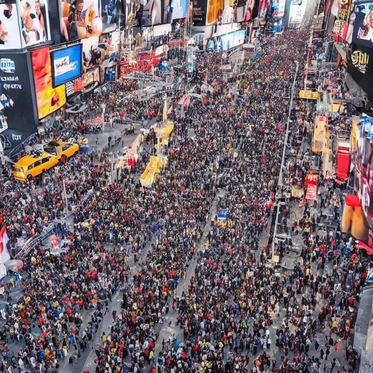 Prompt: A picture of the people of New York creating a giant human tower together in Times Square, 4k ultra hd, trending on Instagram