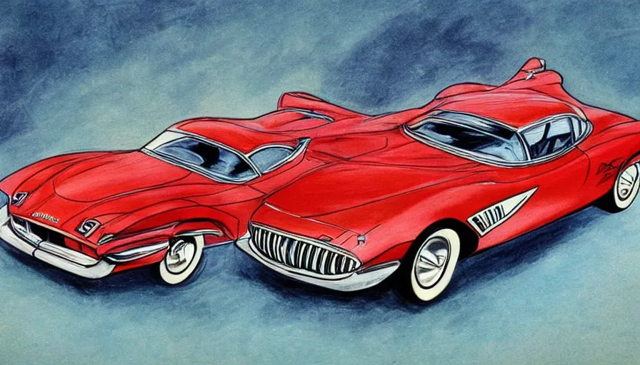 Prompt: 1955 pontiac firebird concept as drawn by Theodor Seuss Geisel