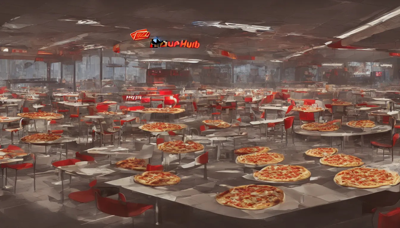 Prompt: futuristic Pizza Hut, photorealistic, cinematic, trending on artstation