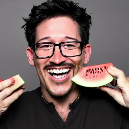 Image similar to markiplier eating numerous watermelons, 8k