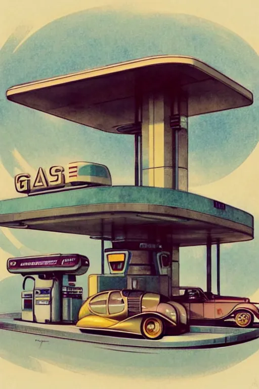 Prompt: ( ( ( ( ( 2 0 5 0 s retro future art deco gas station design. muted colors. ) ) ) ) ) by jean - baptiste monge!!!!!!!!!!!!!!!!!!!!!!!!!!!!!!