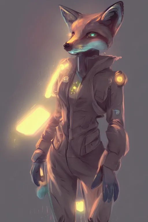 Image similar to a fox fursona, trending on artstation, by kawacy, furry art, digital art, cyberpunk, high quality, backlighting