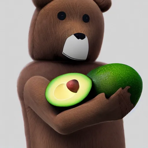 Image similar to an anthropomorphic robot bear holding an avocado and offering it to the viewer, ultra detailed, 8 k, trending on artstation, award - winning art,