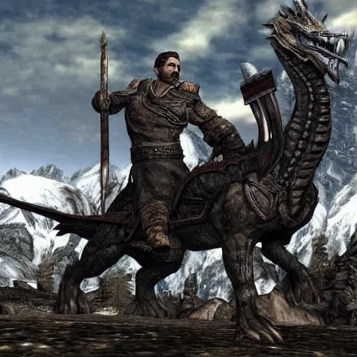 Image similar to Photo of Joseph Stalin riding the dragon from skyrim ,