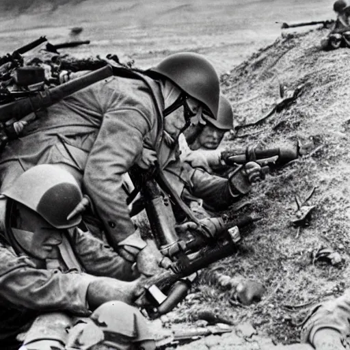 Prompt: bob hope manning a machine gun nest in world war 2, photo realistic, 8 k