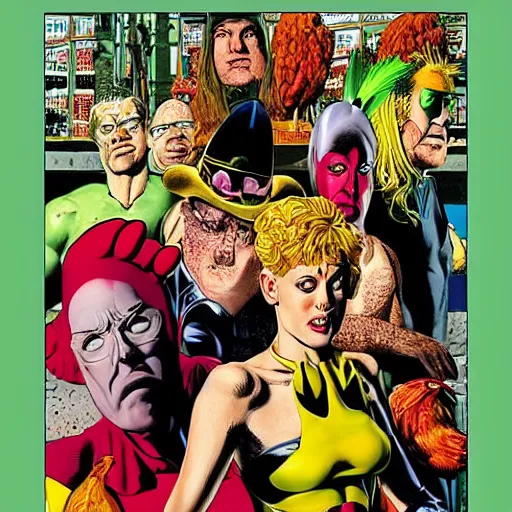 Prompt: chicken by artgem by brian bolland by alex ross by artgem by brian bolland by alex rossby artgem by brian bolland by alex ross by artgem by brian bolland by alex ross