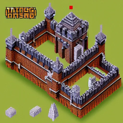 Image similar to isometric castle with moat and drawbridge under siege, isometric voxel art, magicavoxel, cgsociety, artstation