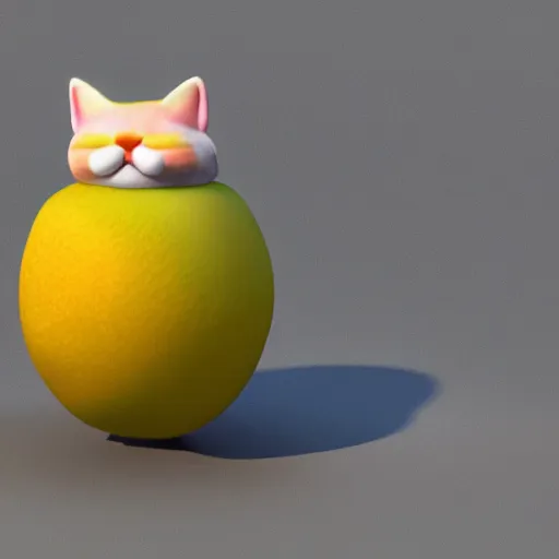 Prompt: Blender render of funny 3D cat in shape of mango fruit
