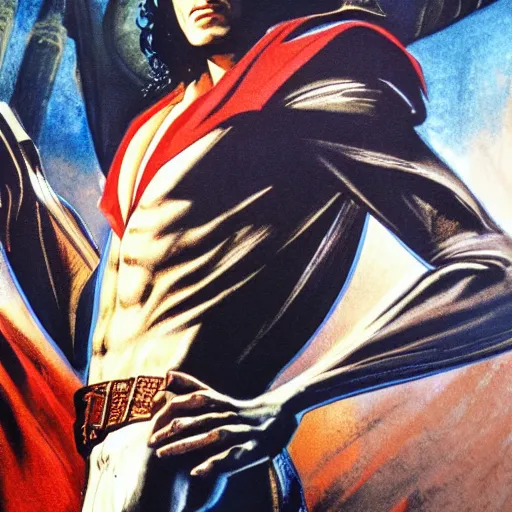 Image similar to photorealistic picture, by bob peak and alex ross, castlevania movie poster in 1 9 9 4, gouache and wash paints, fine details, fine intricate, fine facial proportionate, fine body proportionate, fine fix broken line, fine fix duplicate line, smooth focus, sharp details, bokeh, 4 k, 5 k extreme ly details