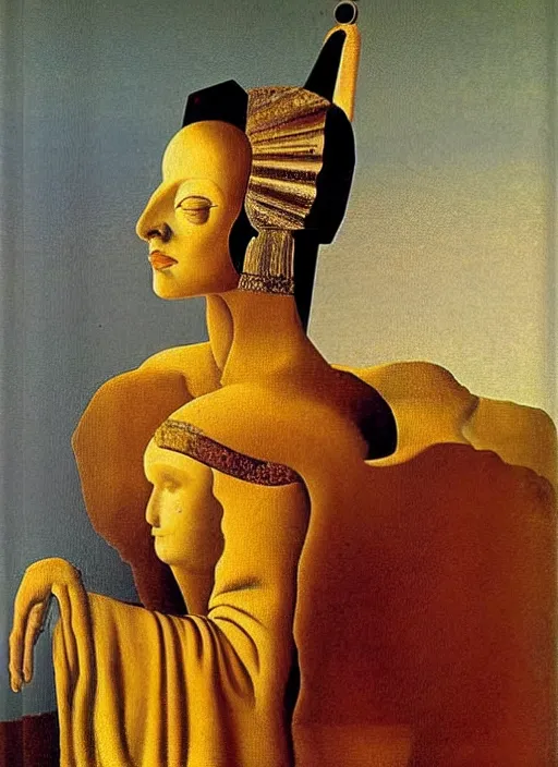 Image similar to portrait of young woman in renaissance dress and renaissance headdress, art by salvador dali