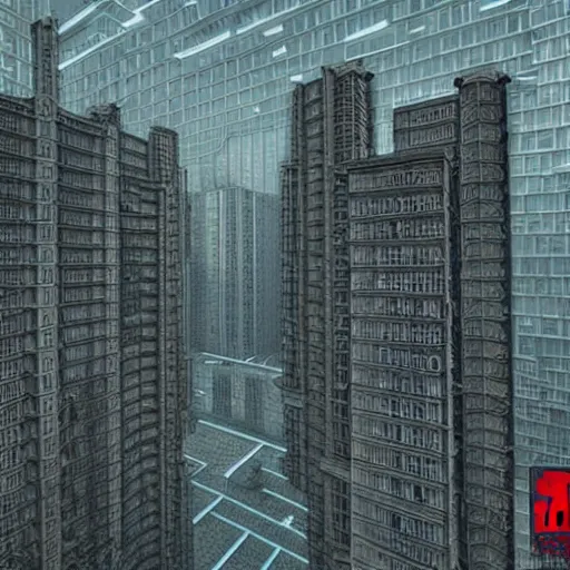 Image similar to year 2100 soviet cyberpunk buildings by Escher 8k hd hyperreality detailed architecture