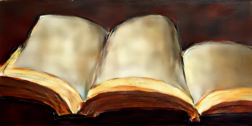 Prompt: an open book, cinematic lighting, detailed oil painting, hyperrealistic, 8k