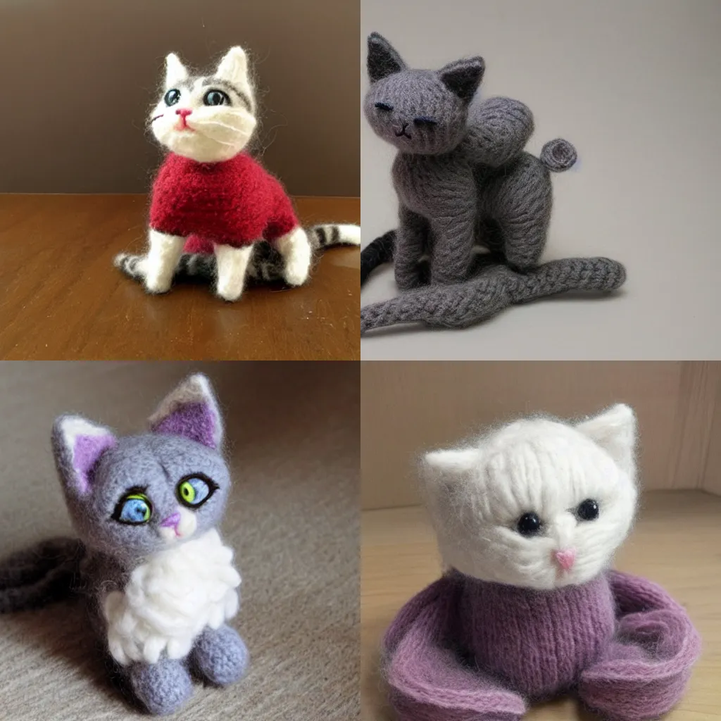 Prompt: a kitten knitted out of wool