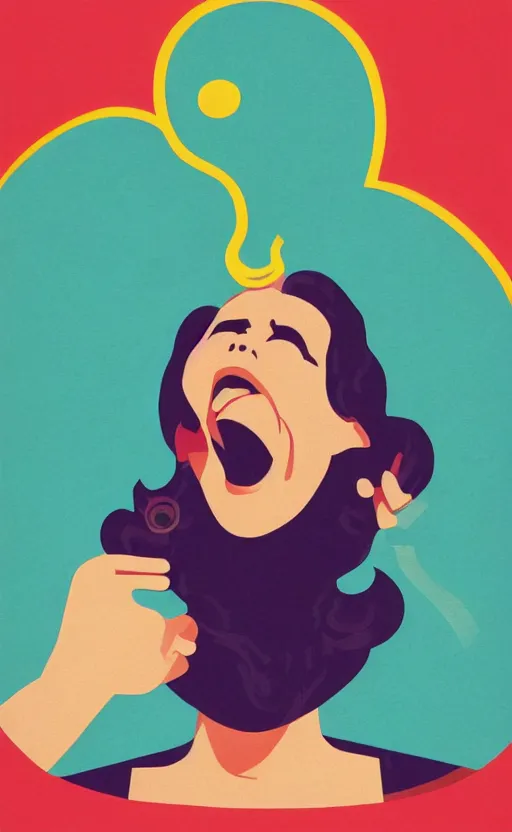 Image similar to illustration with a woman laughing out loud, standup, comedy, joke, an art deco painting by tom whalen, funny meme photo, trending on behance, art deco, digital illustration, storybook illustration, grainy texture, flat shading, vector art, airbrush, pastel, watercolor, poster