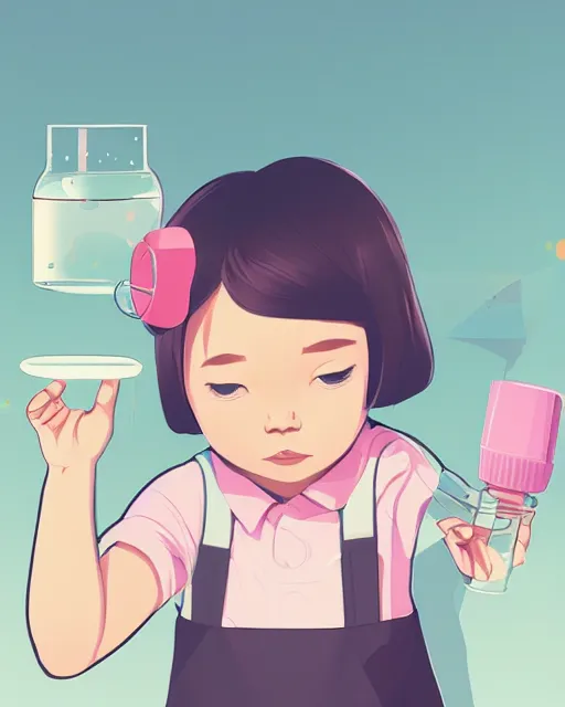 Image similar to a little girl is doing a science experiment. clean cel shaded vector art. minimalist illustration art by lois van baarle, artgerm, helen huang by makoto shinkai and ilya kuvshinov, rossdraws