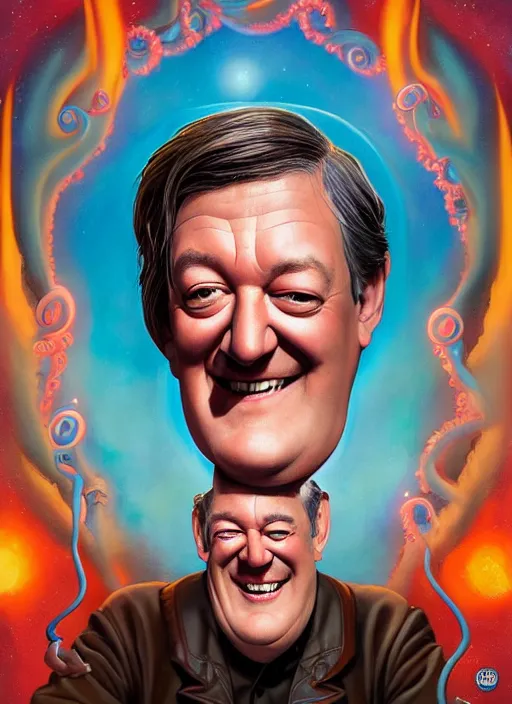 Image similar to lovecraftian portrait of happy stephen fry, pixar style, by tristan eaton stanley artgerm and tom bagshaw