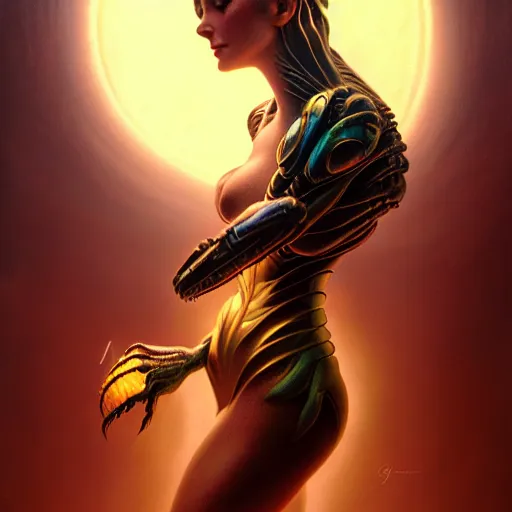 Image similar to metroid creature, dark fantasy, medium shot, intricate, elegant, highly detailed, digital painting, volumetric light, artstation, concept art, smooth, sharp focus, illustration, art by Gil Elvgren and Greg Rutkowski and Alphonse Mucha