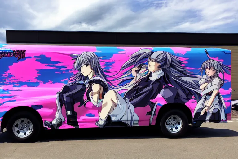 Prompt: truck-wrap-side-shot, anime