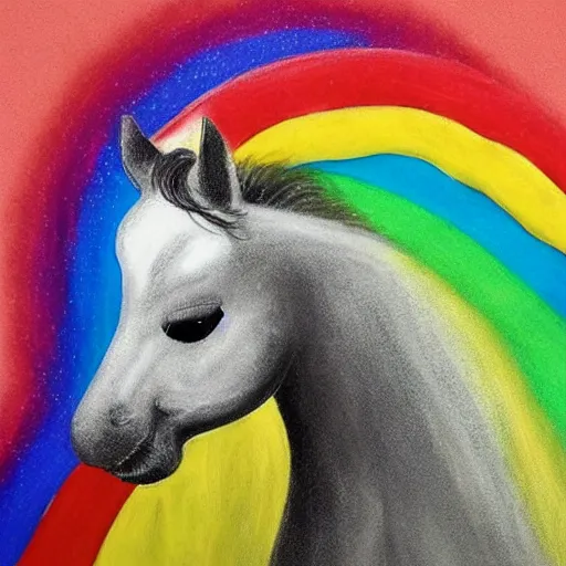 Prompt: horse vomiting a rainbow