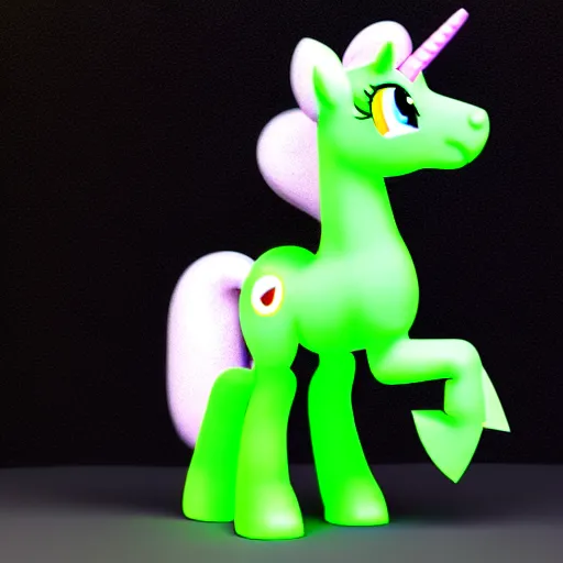 Image similar to white colored stoner pony from my little pony, marijuana themed, weed cutie mark, art, volumetric smoke, colorful, 3 d, render, wearing a black hoodie, soft lighting, green mane