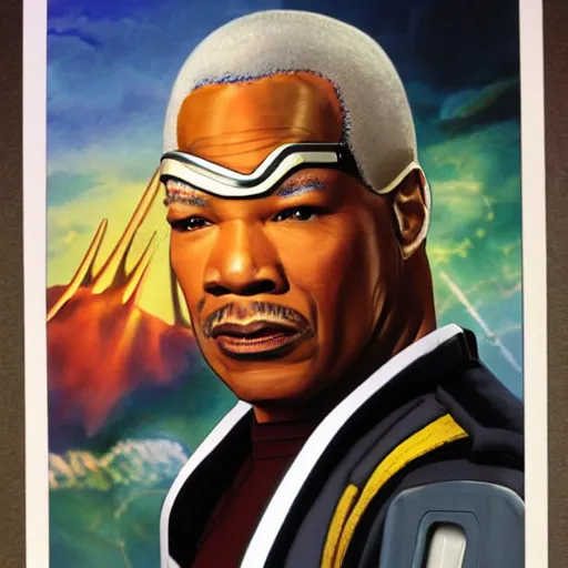 Image similar to commander laforge from star trek the next generation. realistic concept art painting,