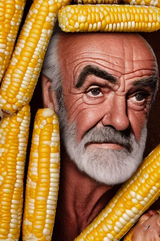 Image similar to 📷 sean connery is corn, made of food, head portrait, dynamic lighting, 4 k