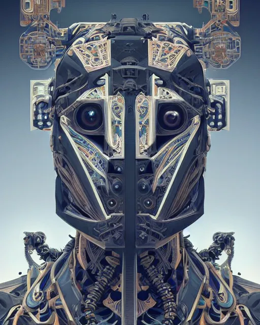 Image similar to symmetry!! portrait of a machine!!!!!! from horizon zero dawn, machine face, decorated with pharoanic motifs, intricate, elegant, highly detailed, digital painting, artstation, concept art, smooth, sharp focus, illustration, art by artgerm and greg rutkowski and alphonse mucha, 8 k