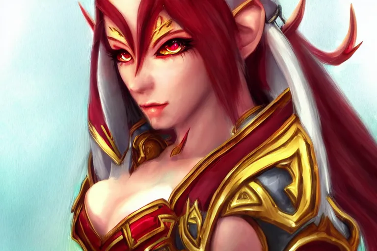 Image similar to blood elf, world of warcraft, trending on art station, fantasy, smooth