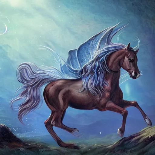 Image similar to a mer horse, fantasy art,