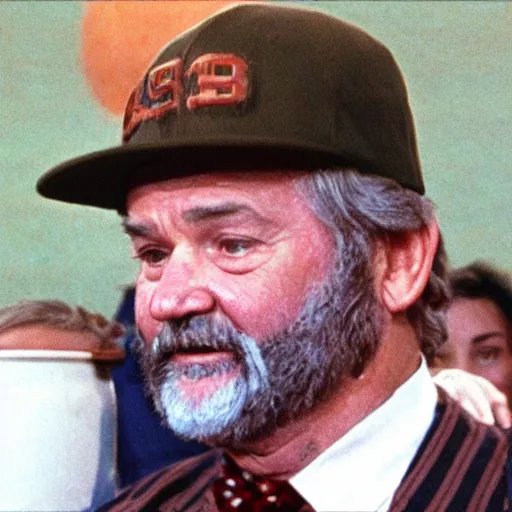 Image similar to eddie munson, going full munson, bill murray is worried, hiding, peeking out, photo