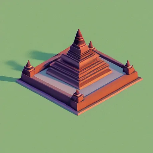 Prompt: isometric low - poly bagan temple