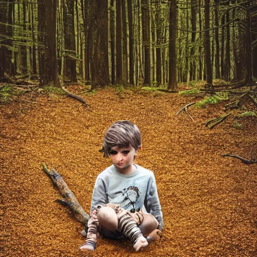 Prompt: A lost boy in the woods finds gingerbread crumbs, XF IQ4, 150MP, 50mm, f/1.4, ISO 200, 1/160s, natural light, Adobe Photoshop, Adobe Lightroom, DxO Photolab, Corel PaintShop Pro, rule of thirds, symmetrical balance, depth layering, polarizing filter, Sense of Depth, AI enhanced, sharpened, denoised