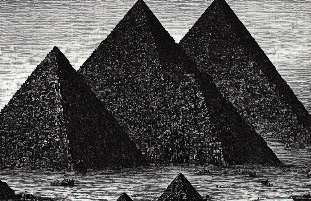 Prompt: the pyramid of figures is drawn together intact flawless ambrotype from 4 k criterion collection remastered cinematography gory horror film, ominous lighting, evil theme wow photo realistic postprocessing gustave dore hd illustration work of art directed by kurosawa by ghibli jan van der heyden