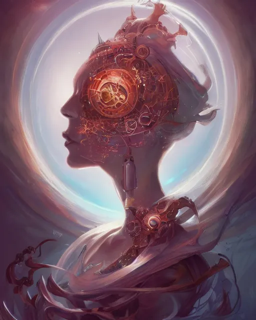 Image similar to portrait of a beautiful cybernetic emanation from angelarium, profile, by pete mohrbacher and artgerm and wlop, digital art, highly detailed, intricate, fantasy, mystical, Trending on Artstation HQ, deviantart, unreal engine, 4K UHD image