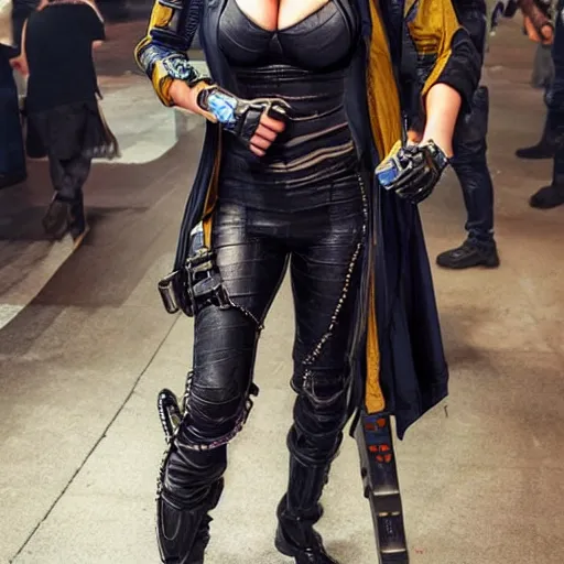 Image similar to full body photo of kate upton as a cyberpunk thief warrior