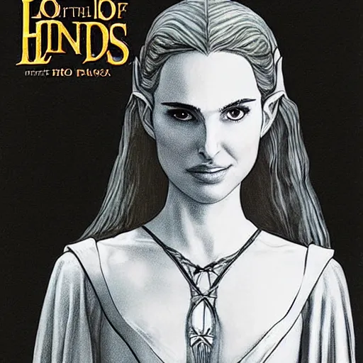 Image similar to a still from “ lord of the rings ” of a head and shoulders portrait of natalie portman as a female elf wizard, comic book cover photo by phil noto