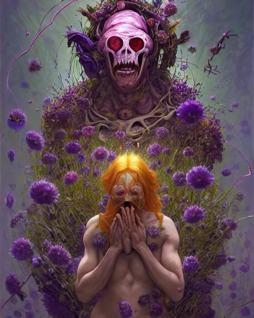 Prompt: the platonic ideal of flowers, rotting, insects and praying of cletus kasady carnage thanos davinci dementor wild hunt chtulu mandelbulb ponyo heavy rain the witcher, d & d, fantasy, ego death, decay, dmt, psilocybin, concept art by randy vargas and greg rutkowski and ruan jia and alphonse mucha