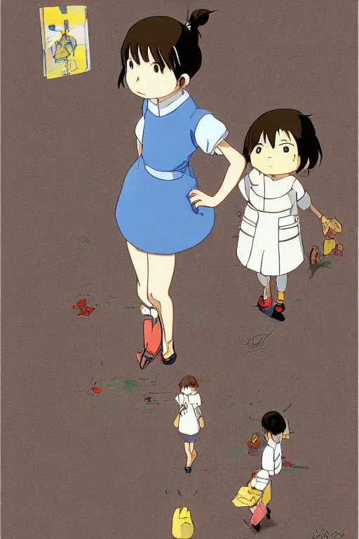 Image similar to a girl fdggdfb 3 5 4 df 3 5 4 3 ds by hayao miyazaki and piet mondrian and hiroshi yoshida, studio ghibli, trending on artstation